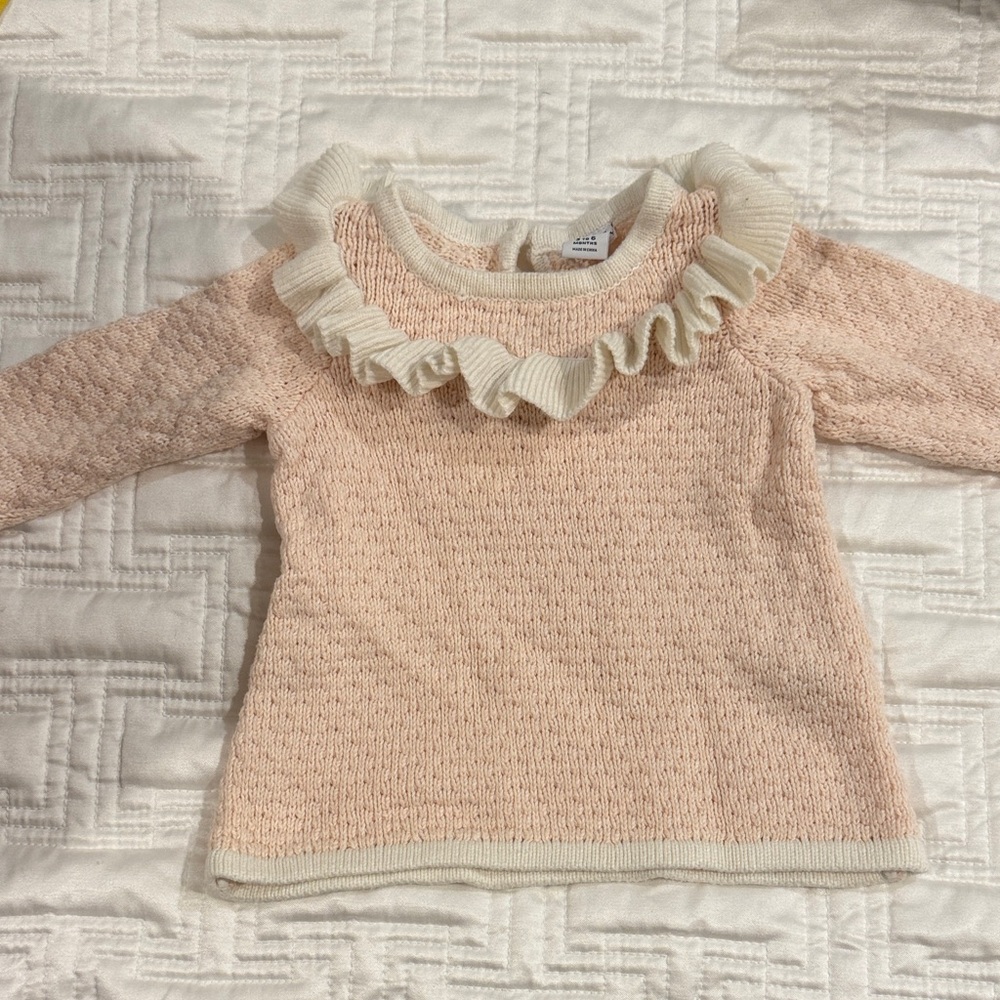 Janie and Jack Pink and Cream Ruffle Sweater